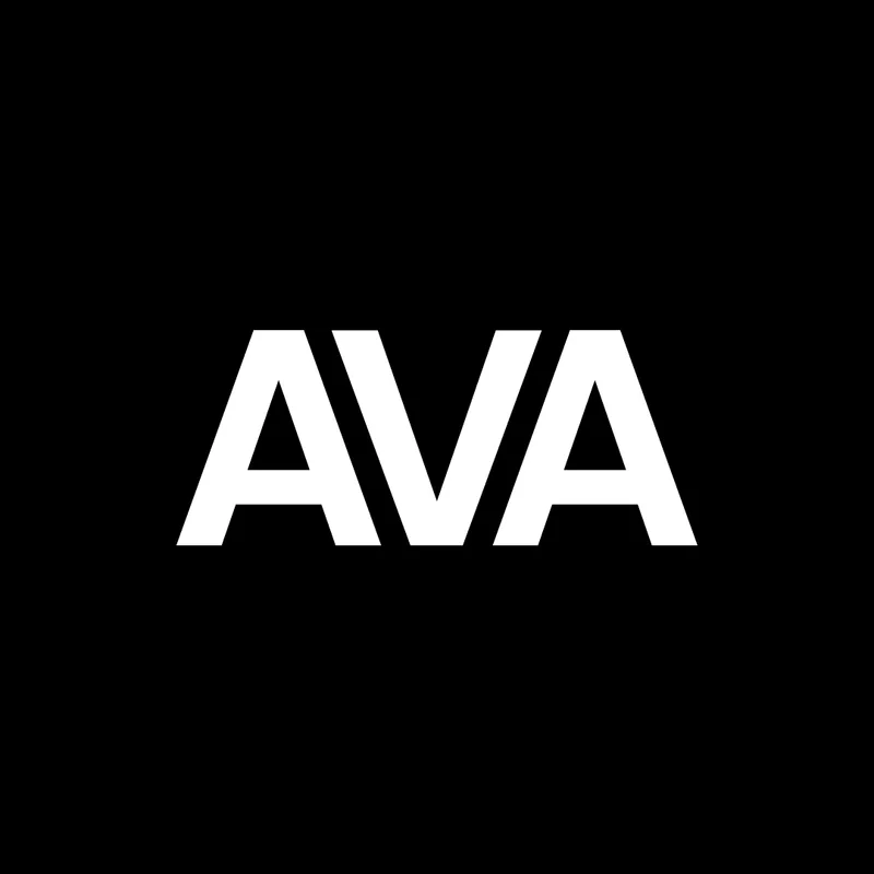 AVA in bold white letters on black.