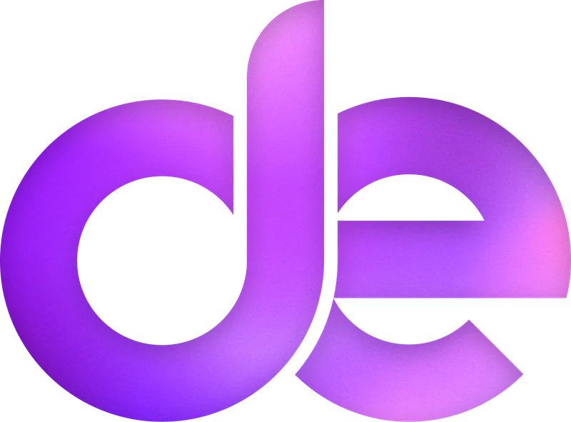 Digital Enterprise monogram, a lowercase d and e joined in a purple gradient.
