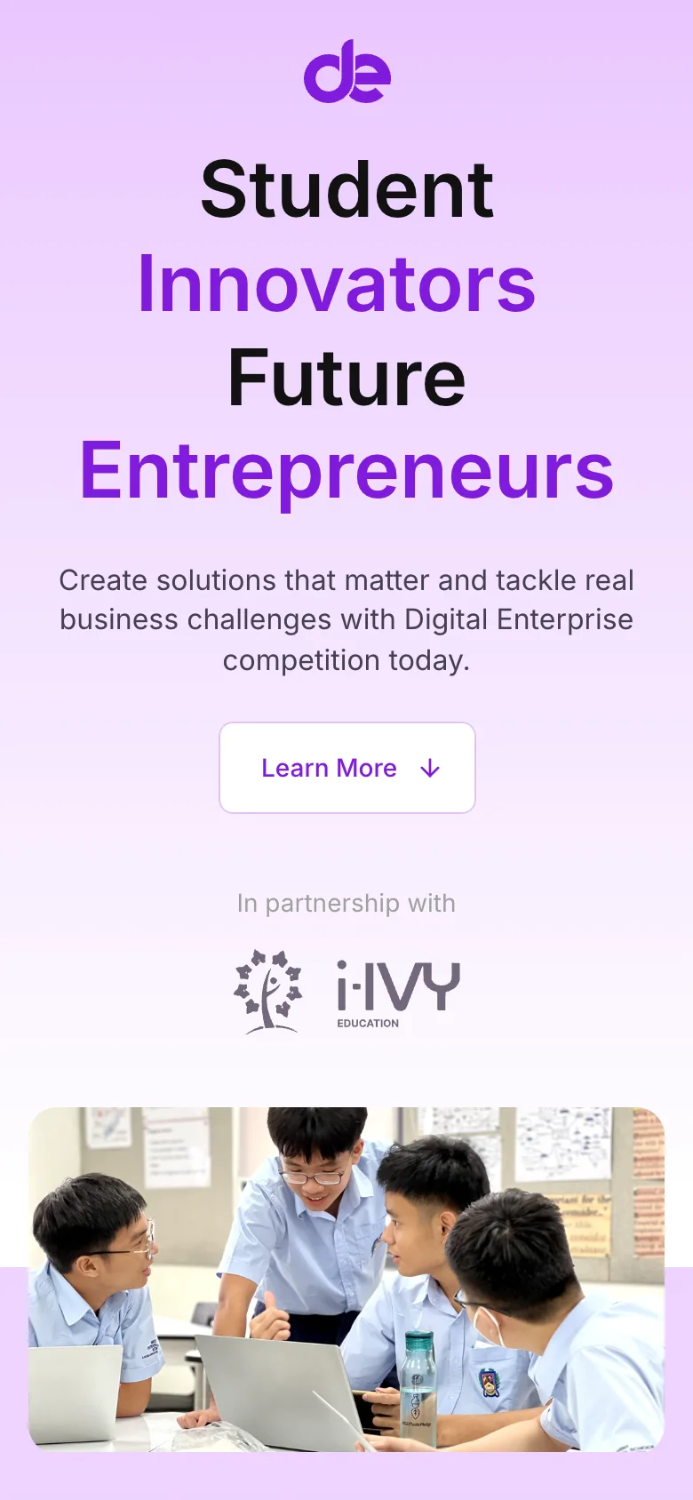 Current Digital Enterprise homepage on a phone.