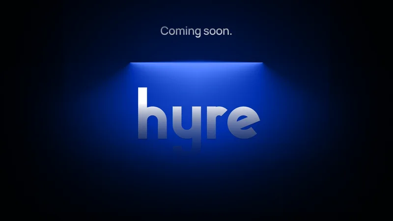 Dark banner with a glowing blue hyre wordmark under the words Coming soon.