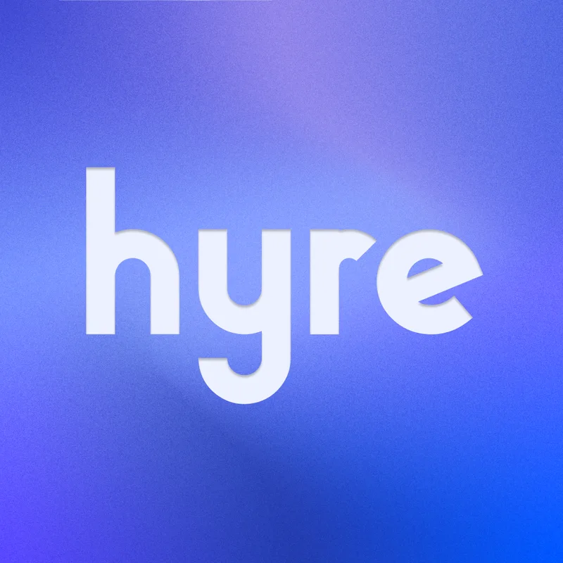 Lowercase hyre wordmark in white on a blue to violet gradient.