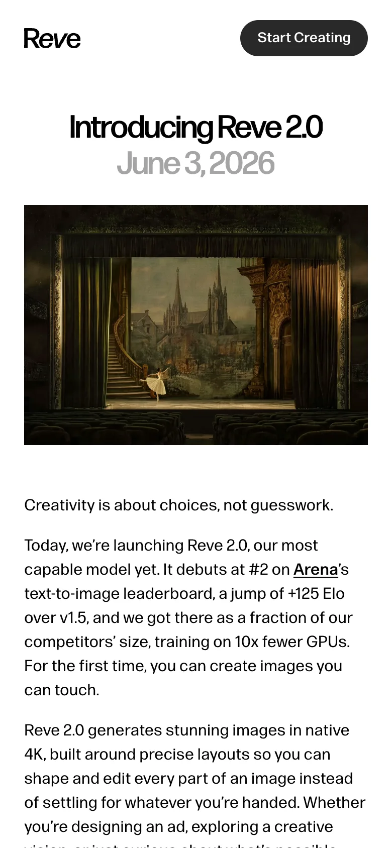 The Reve 2.0 launch post on a phone.