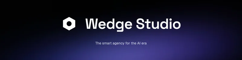 Wedge Studio hexagon mark and wordmark on a dark violet banner, tagline the smart agency for the AI era