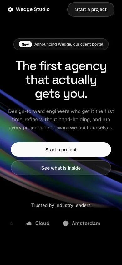 Mobile scroll through the hero, manifesto, rail and feature tour